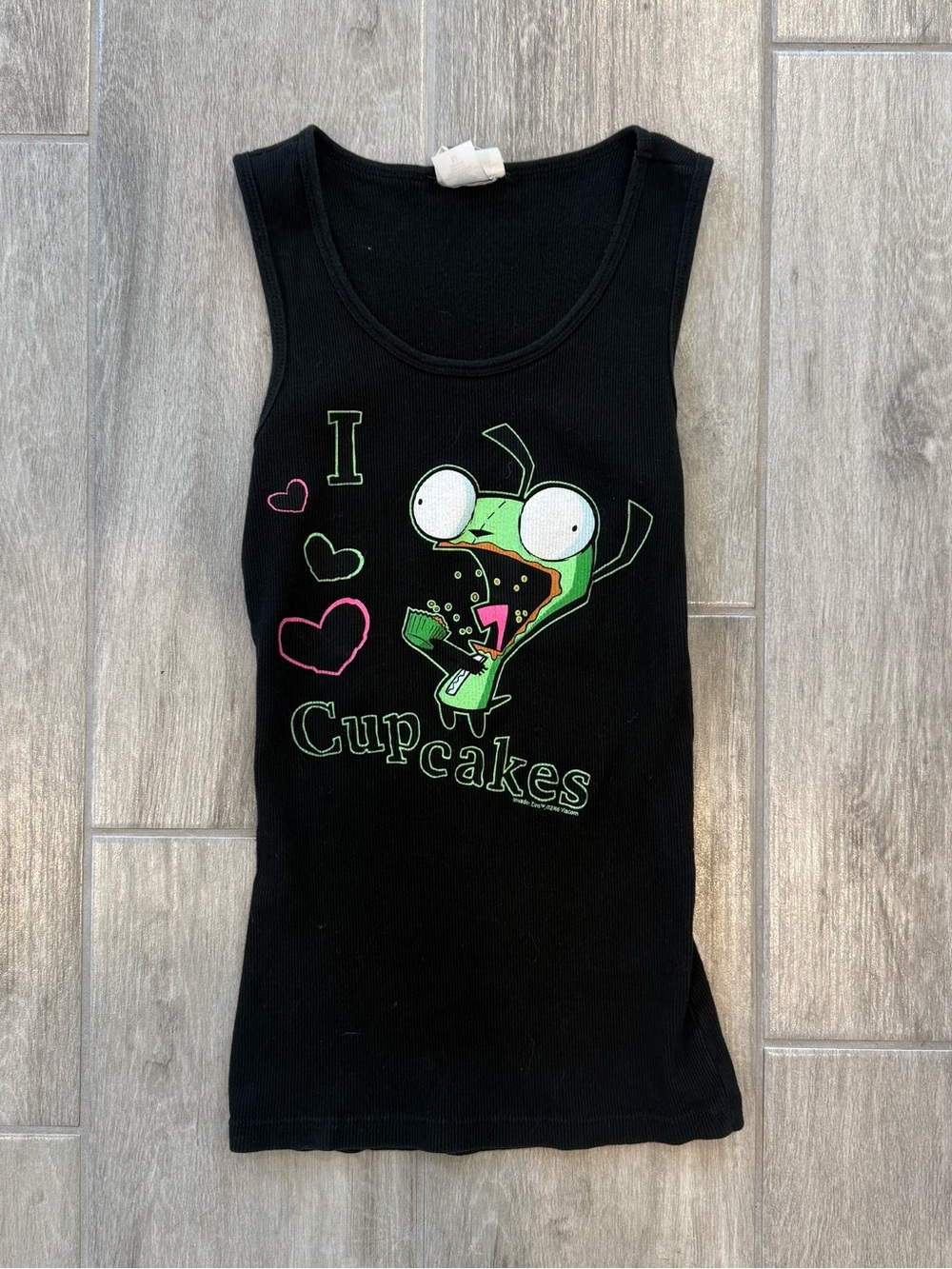 Vintage Invader Zim GIR “I ❤ Cupcakes” Tank Top Mighty Fine 2006 Y2K Black M